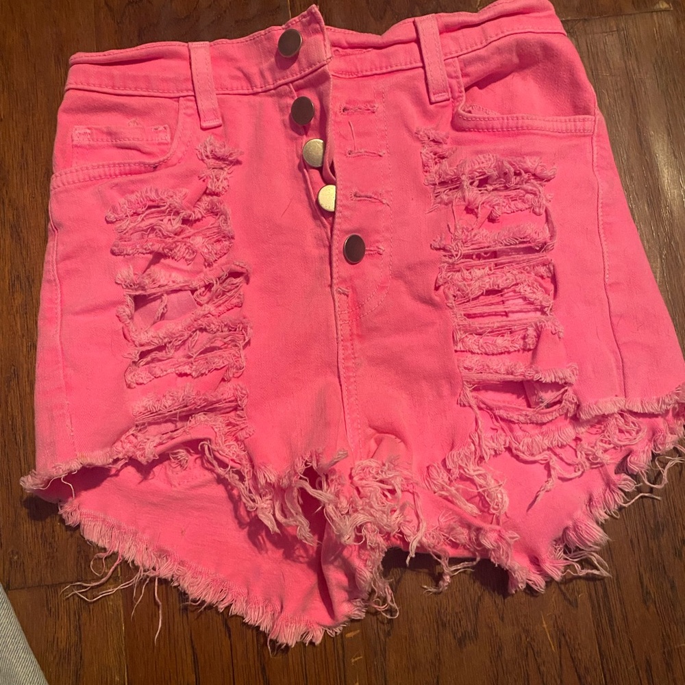 hot pink ripped shorts
